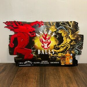 Fireball Cinnamon Whiskey Angry Orchard Angry Balls Metal Bar Sign 18x11” 2016